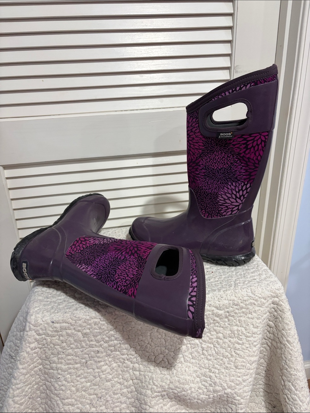 Bogs Women's Deep Purple Floral-Print Waterproof Tall Boots